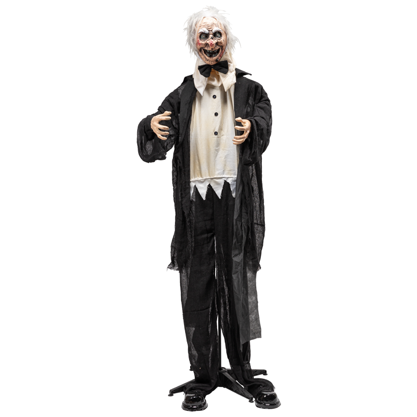 Scary figure "waiter", 180x55x50cm 3x AA batteries required, out of fabric and plastic, animated head & sound effects, eyes blink red