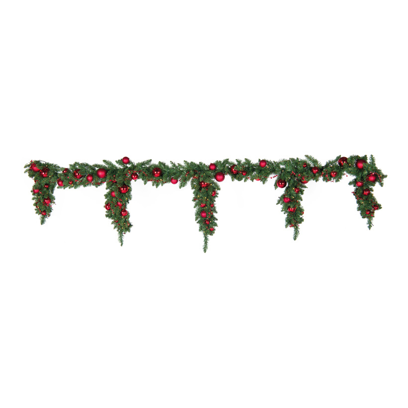 Noble fir frieze, 100cm Ø 25cm, Zapfenlänge: 50/60/70/60/50cm 60 balls, out of plastic, red star wire