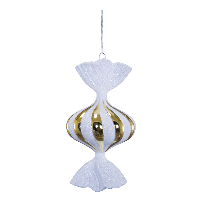 Bonbon, 17cm Ø 10cm aus Kunststoff, zwiebelförmig, beglittert, mit Hänger
