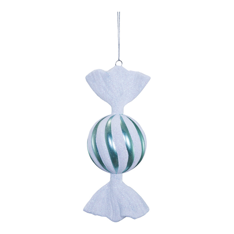 Bonbon, 17cm Ø 7cm aus Kunststoff, rund, beglittert, mit Hänger
