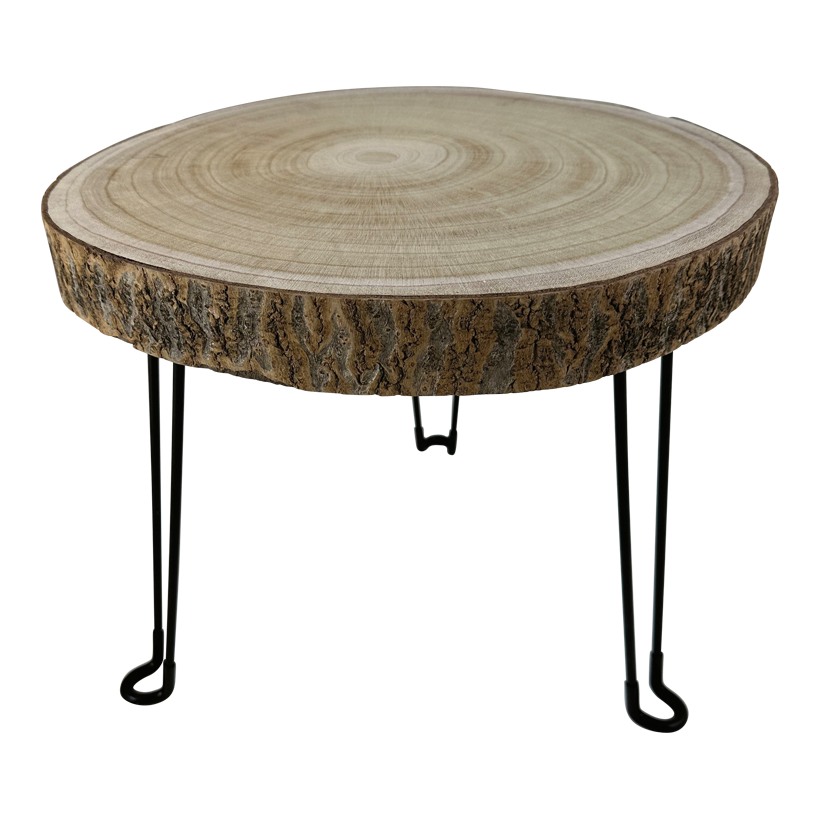 Tisch, Ø 38-44cm Höhe 35,5cm, Dicke: 3cm aus Holz, mit einklappbaren Metallfüßen