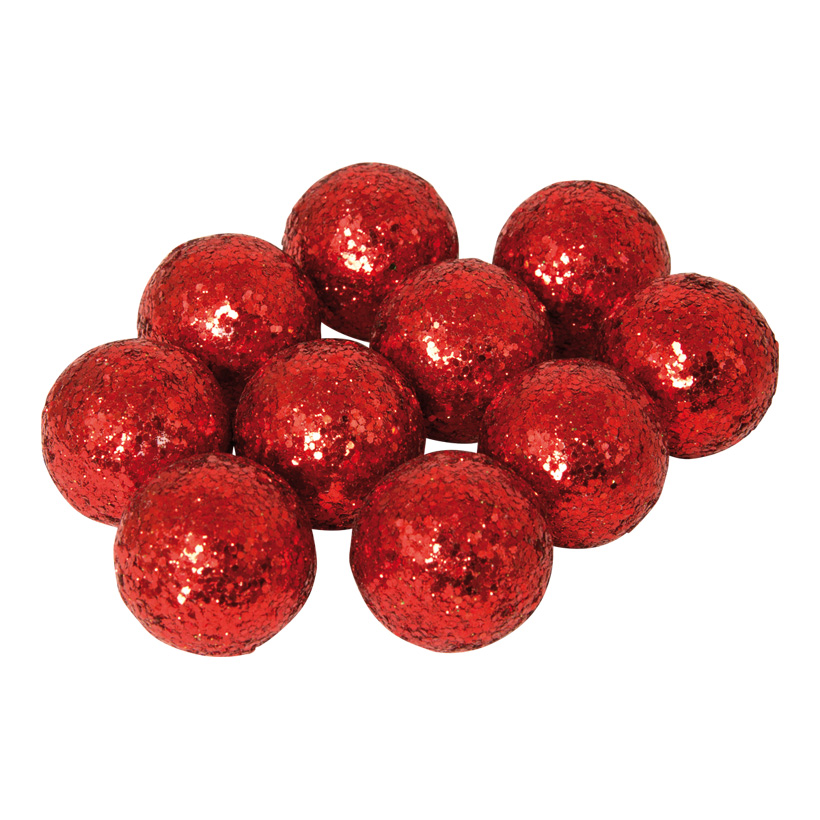 Boules de Noel avec glitter, Ø 3cm, 24pcs./blister, polystyrène