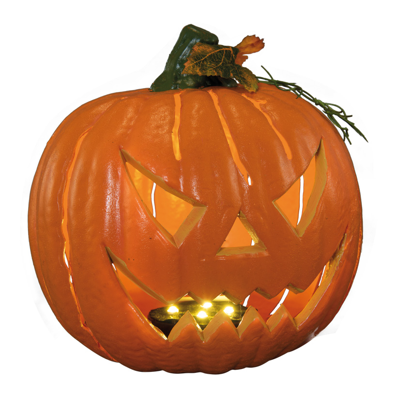Pumpkin with scary grimace, 25x20cm with 2 programs, steady and blinking light, made of plastic, battery-powered, 3x AAA, not included