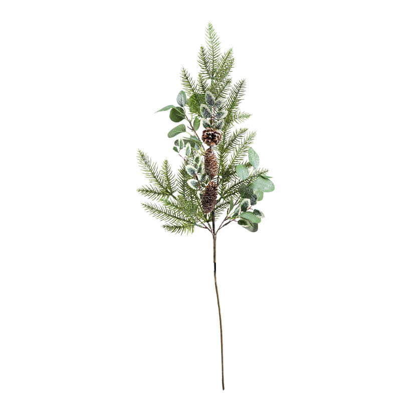 Fir twig, decorated, 85cm out of plastic, eucalyptus, cones, snowed, flexible