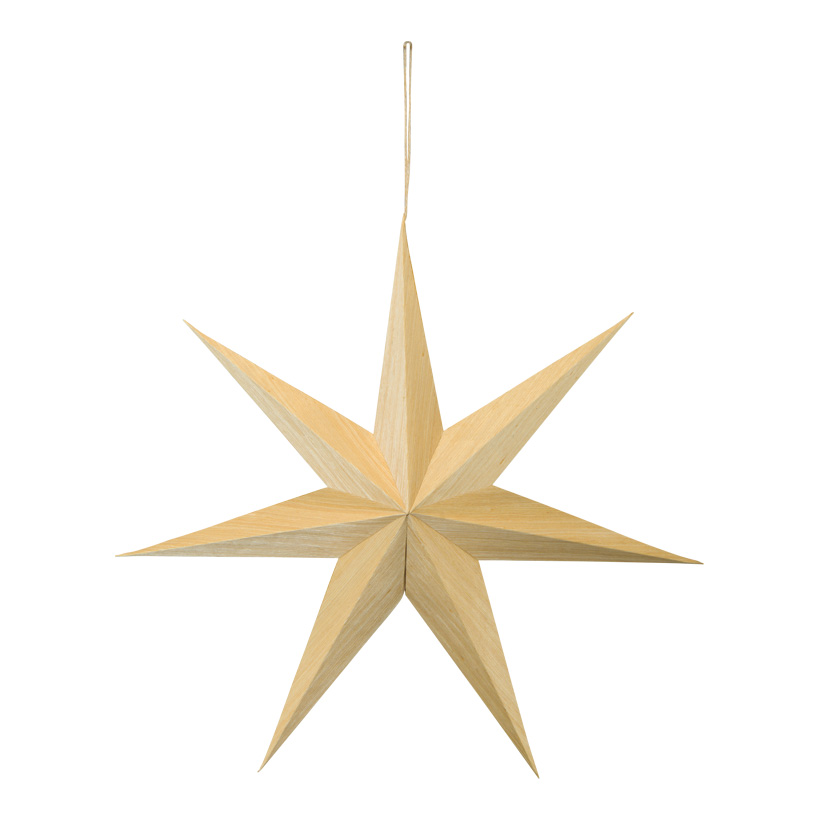 Foldable star, Ø 40cm 7-pointed, with hanger, wood look, out of cardboard, with magnetic lock