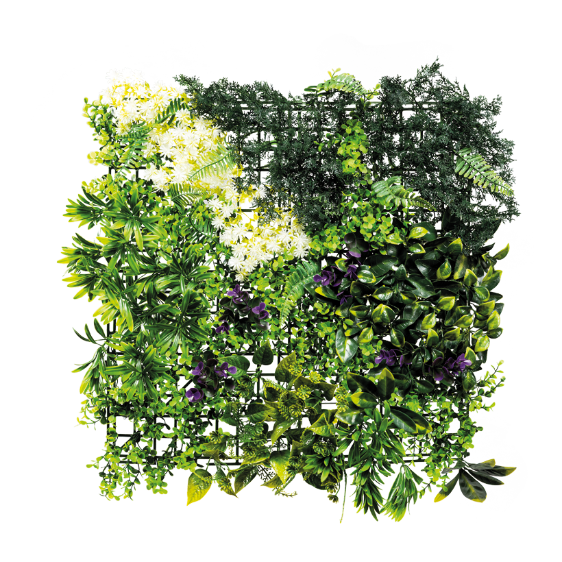 Grass panel, 50x50cm out of plastic, with various leafy plants