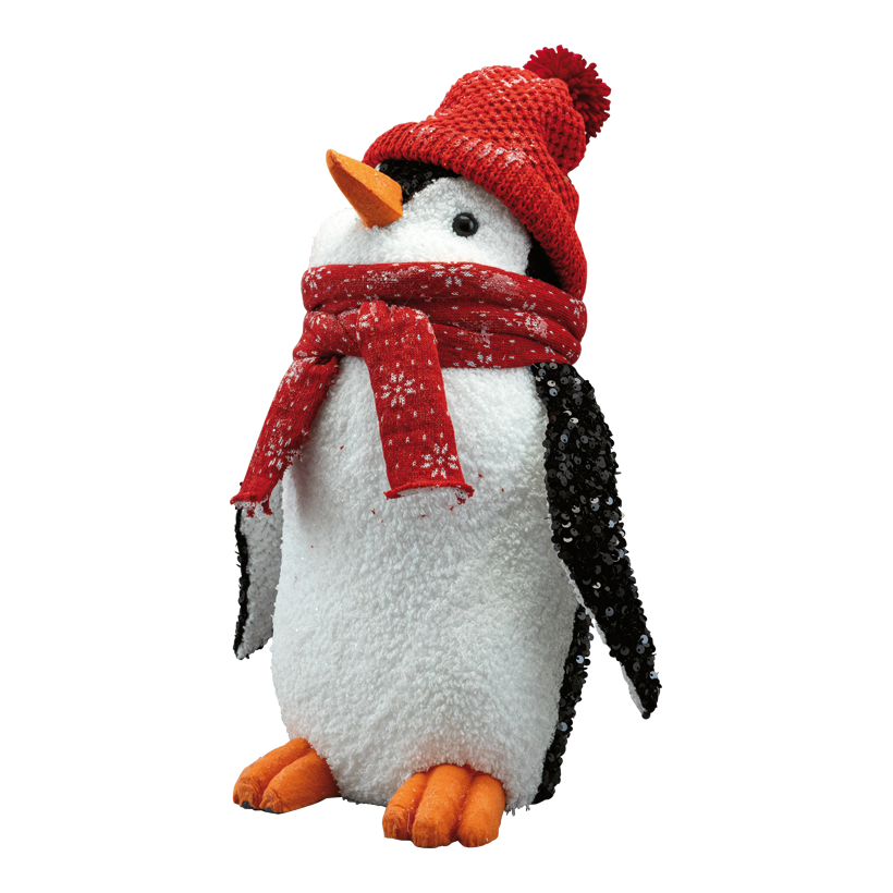 Penguin, 48x36x20cm out of styrofoam/textile, glittering, with sequins, scarf removable
