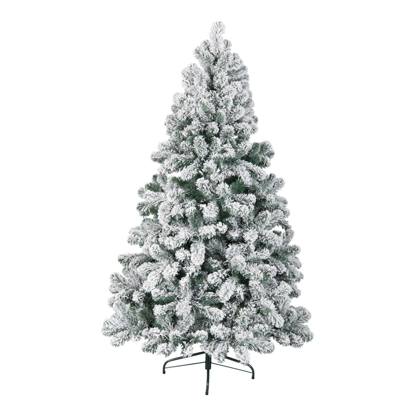 Sapin, 150cm Ø 90cm 343 Tips, en plastique, enneigé, avec support métallique