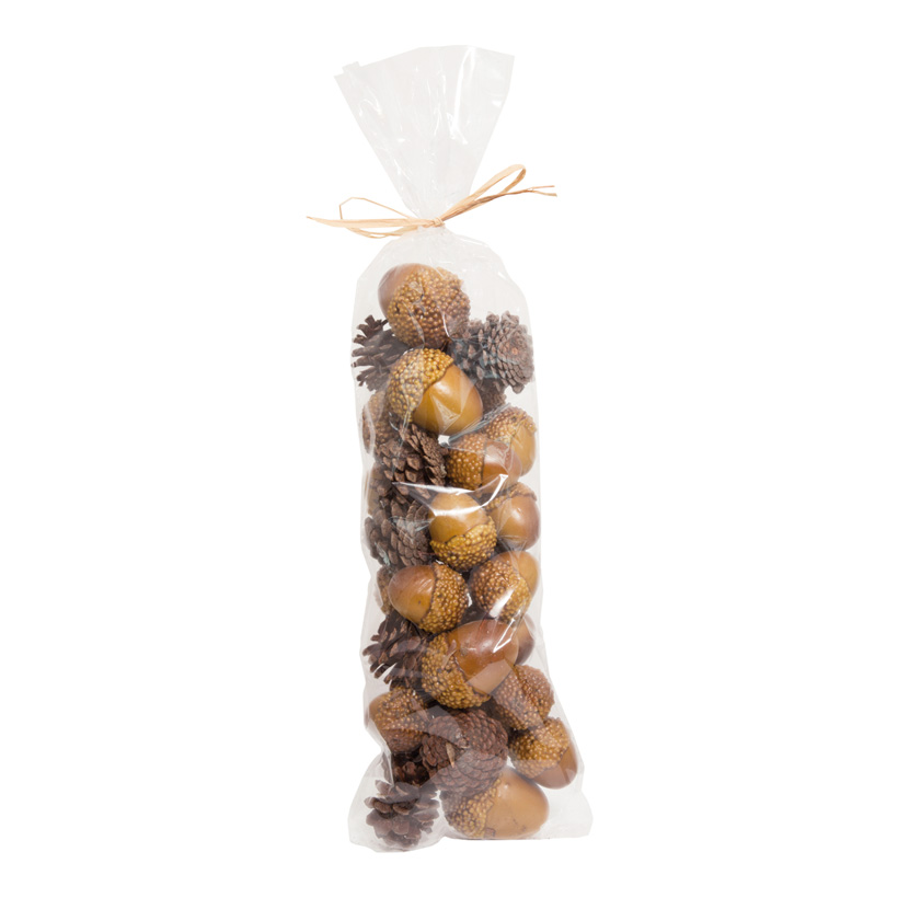 Acorns and cones, 200gr./Btl., 24-fold, plastic acorns 3-5cm, cones 5cm