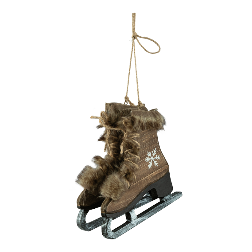 Paire de patins à glace, 22x21x2cm en bois/fausse fourrure
