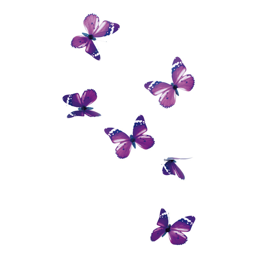 Papillon avec clip, 11cm, 6pcs./box, ailes en papier, corps en polystyrène