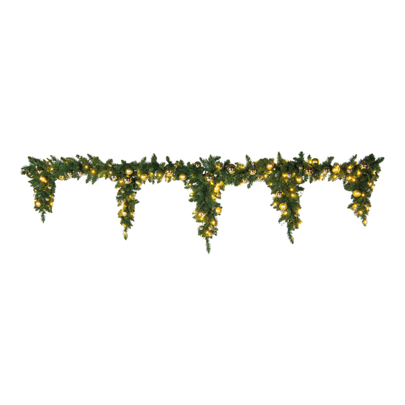 Noble fir frieze, 270cm Ø 25cm, Zapfenlänge: 50/60/70/60/50cm 60 balls, out of plastic, 100 LEDs, gold star wire