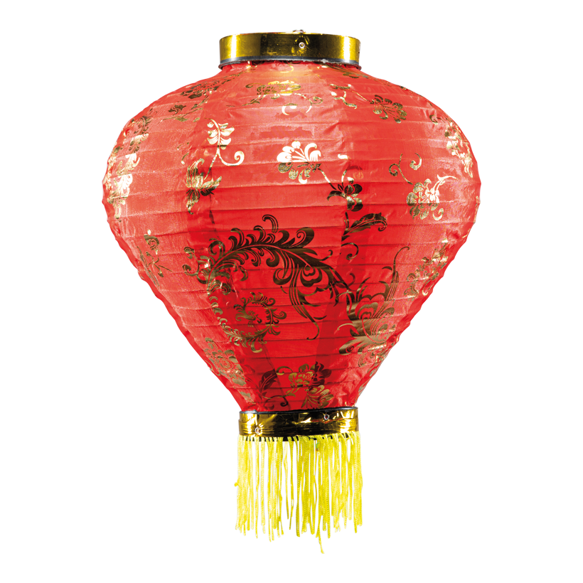 Chinese lantern, Ø 30cm onion-shaped, out of artificial silk, with tassels, for hanging