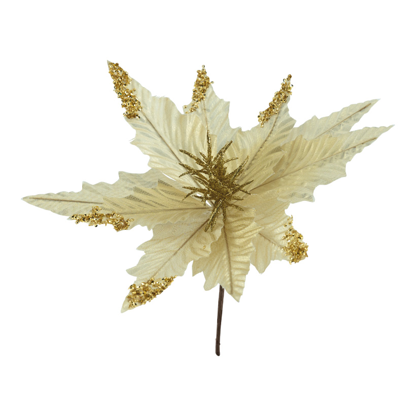 Poinsettiastecker, Ø 31cm Stiel: 14,5cm aus Kunststoff/Kunstseide, mit Glitter & Pailletten, biegsam