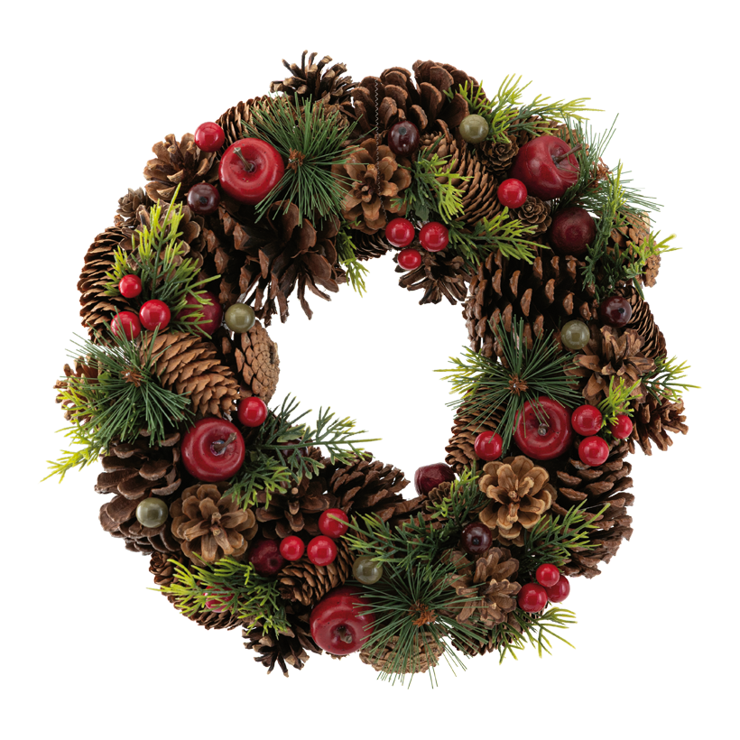 Kranz, ⌀ 34cm Rückseite flach : ⌀ 28cm aus Kunststoff/Naturmaterial/Styropor, einseitig beschmückt