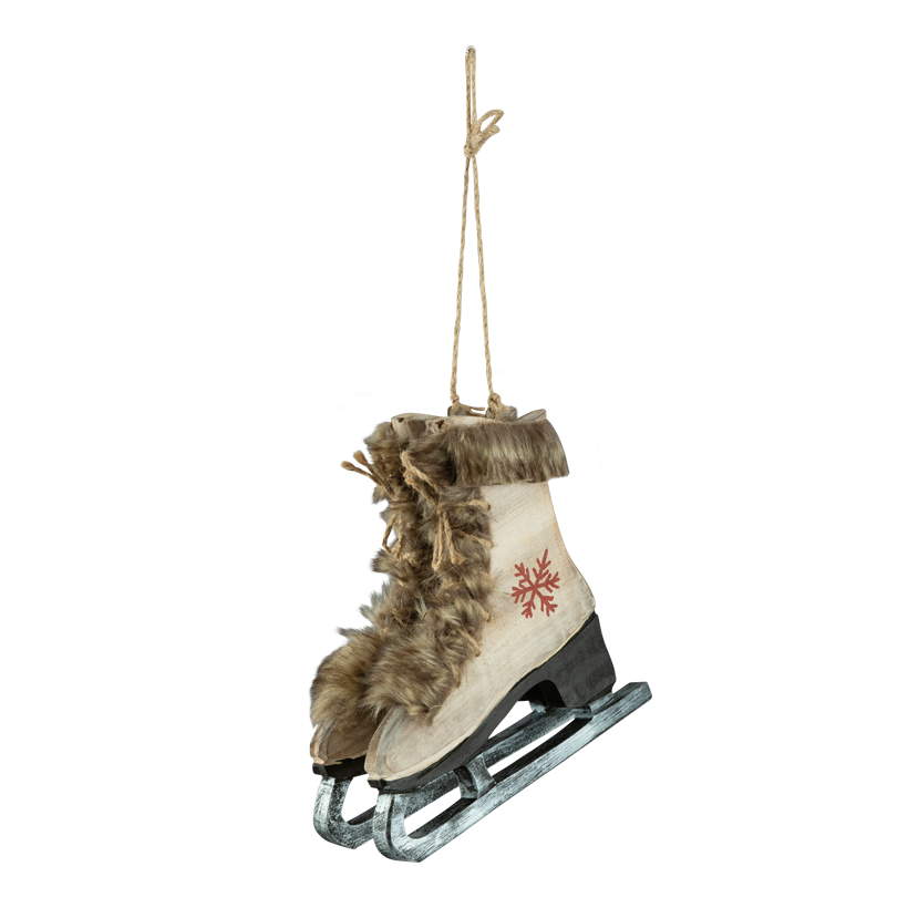 Paire de patins à glace, 22x21x2cm en bois/fausse fourrure