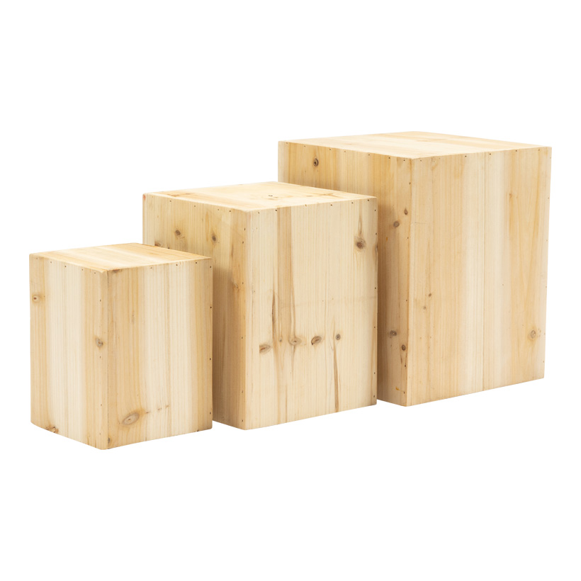 Wooden pedestals in set, 30x25x25cm, 25x20x20cm 20x15x15cm 3-fold, out of fir wood, open at the bottom, nested