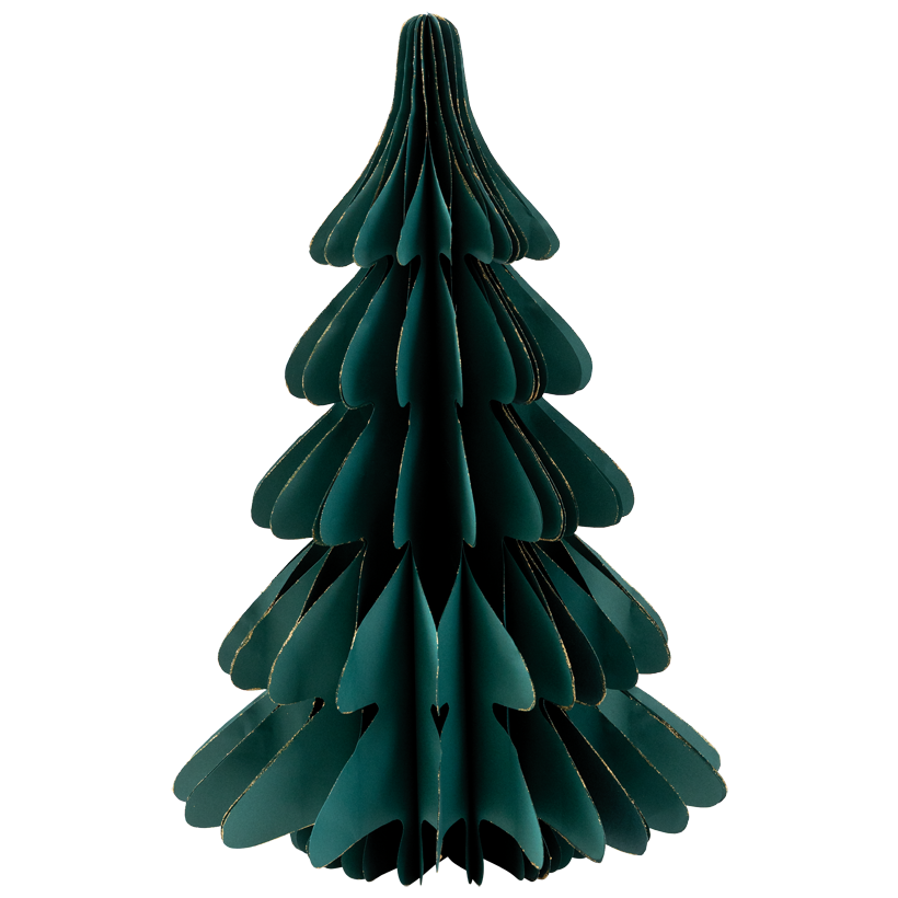 Christmas tree, foldable, 60cm Ø 40cm out of paper, freestanding, with golden glitter edges