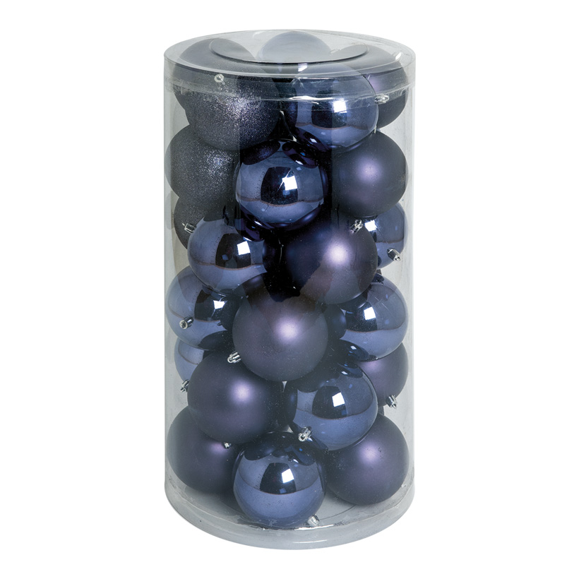 30 Christmas balls, violet, Ø 10cm 12x shiny, 12x matt, 6x glittered