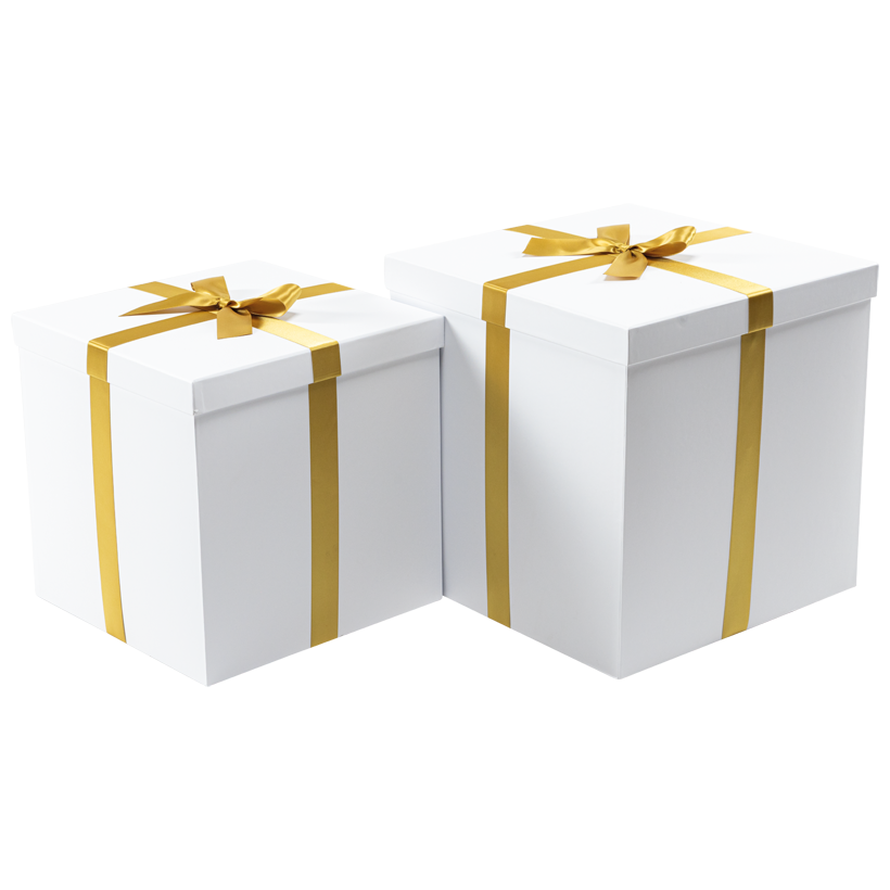 Boîtes cadeaux, carrées, 35x35x35cm und 40x40x40cm 2pcs/set, en carton, avec nœud en polyester, emboîtables, couvercle amovible