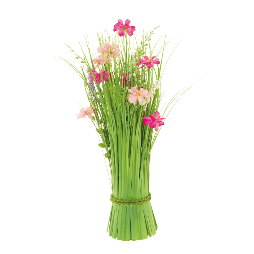 Grasbündel mit Frühlingsblüten, 45cm aus Kunststoff/Kunstseide