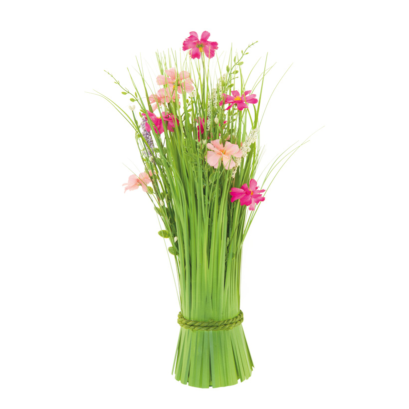 Bundle of grass with spring flowers, 45cm out of plastic/artificial silk