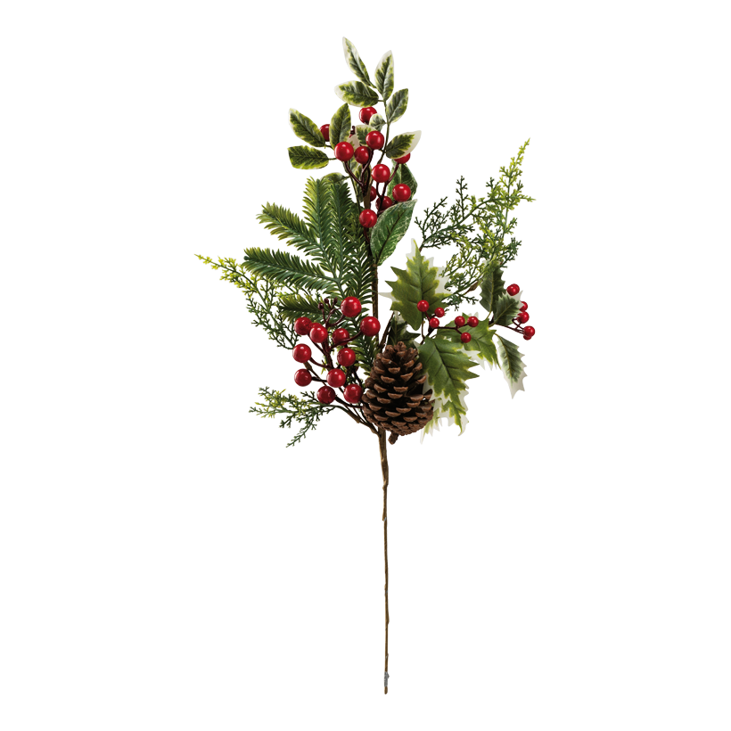 Branche de sapin avec baies, 70cm Stiel: 28cm en polystyrËne/plastique, flexible, pomme de pin ⌀ 8cm