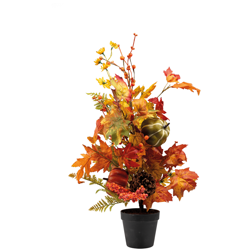 Autumn tree, 65x40cm Topf: 10x11,5cm out of plastic and artificial silk, with pumpkins, cones and berries