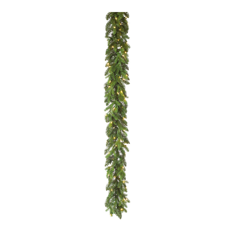 Noble fir garland, 270cm Ø35cm w. 100 LEDs, for outdoor use, IP44 plug PE/PVC-mix, 366 tips, flame retardant