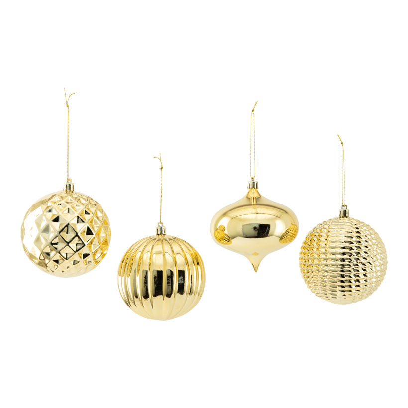 Ornamente, 10cm im 4-er Set, aus Kunststoff, mit Hänger