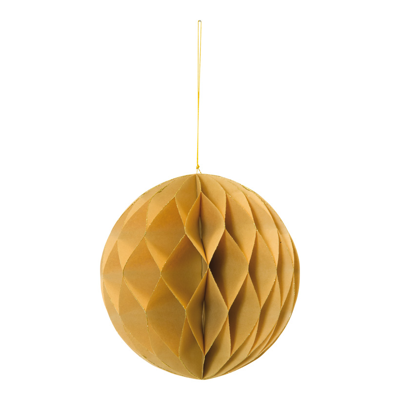 Wabenkugel, 20cm faltbar, mit Hänger, aus Papier, mit gold glitzernden Rändern, mit Magnetverschluss