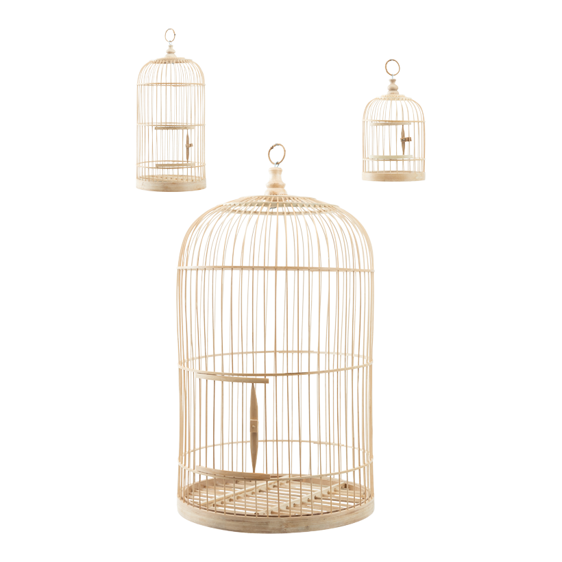 Bird cages, 60cm _ 30cm 50cm _ 25cm, 40cm _ 20cm set of 3, out of bamboo, round, with hanger