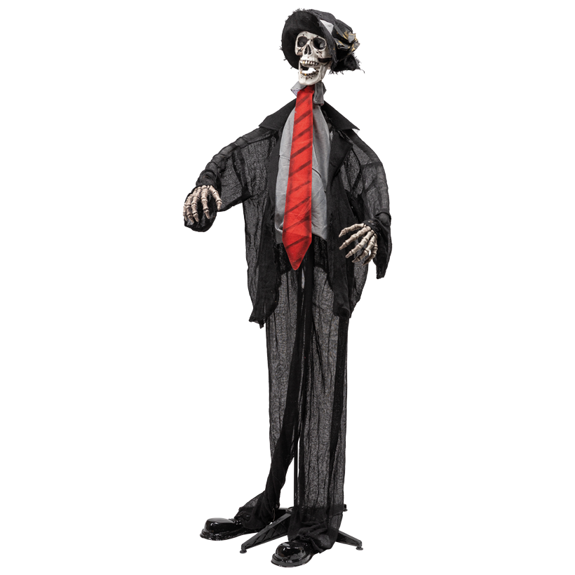 Scary figure "skeleton", 190x65x45cm 3x AA batteries required, out of fabric and plastic, animated & sound effects, eyes blink red