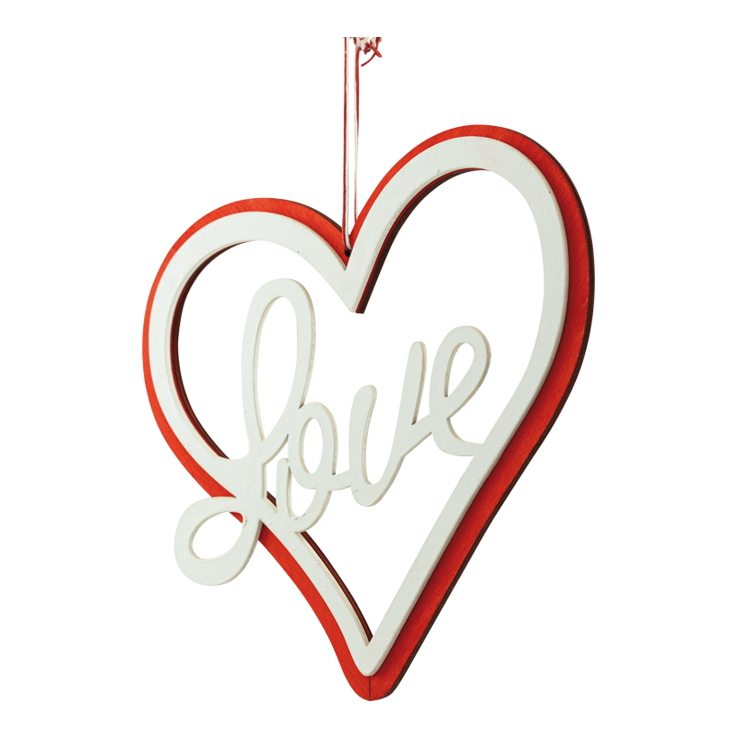 Herz mit Schriftzug "Love", 20cm aus Holz, einseitig,  mit Hänger