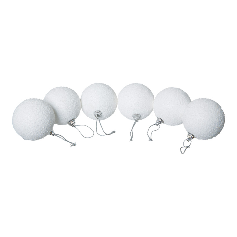 Boules de neige, Ø 6cm, 6pcs./blister, avec suspension, polystyrène