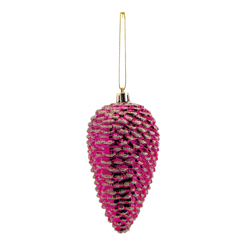 Pine cone, 12x6cm out of plastic, to hang, with glitter