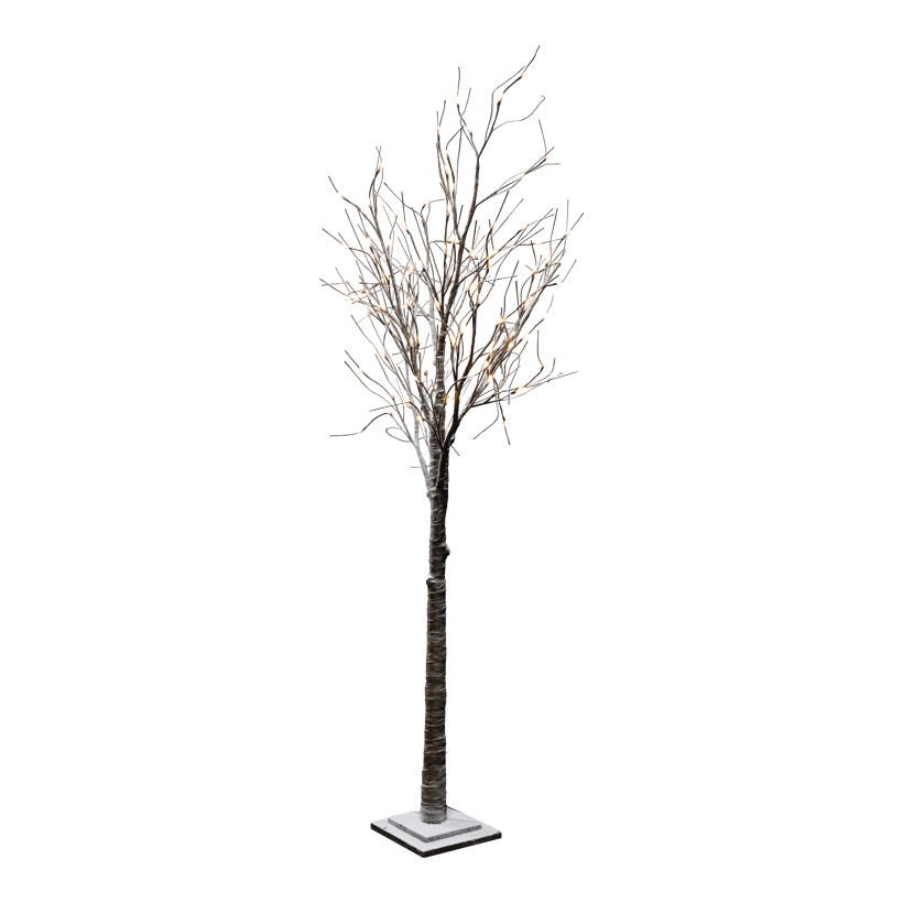 LED tree 200cm Holzfuß: 24x24x3,5cm with 120 LEDs, out of plastic, snow-covered, 5m supply cable, IP44 transformer