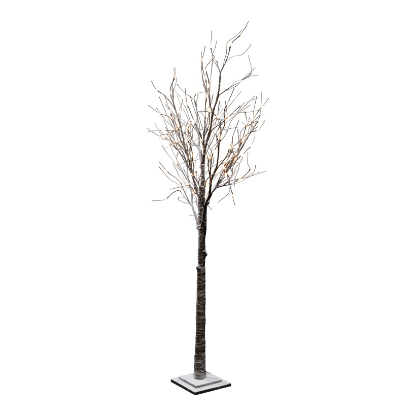 Arbre LED, 200cm Holzfuß: 24x24x3,5cm 120 LEDs, en plastique, enneigée, 5m de câble, transformateur IP44