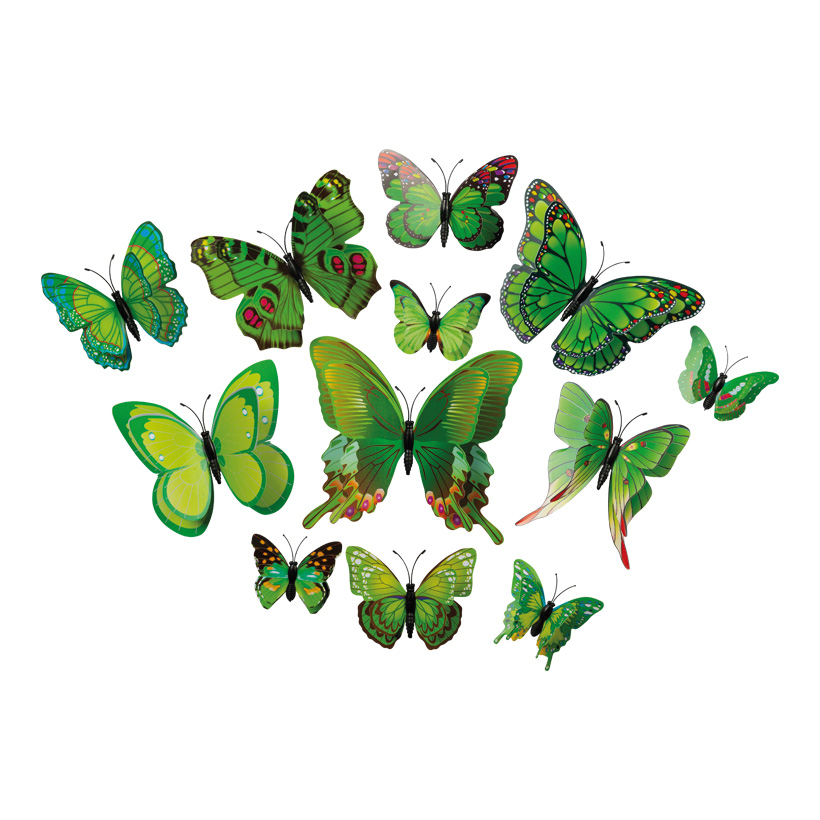 3D Butterflies, 6-12cm 12-fold, out of plastic, in a bag, with magnet including adhesive dots