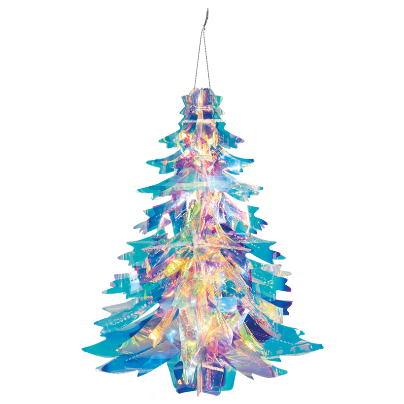 Foldable Christmas tree 32cm out of foil, holographic, with hanger