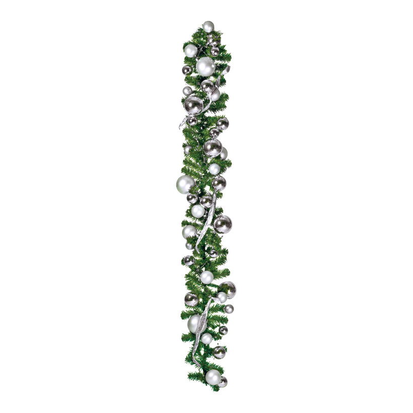 Fir garland, 180cm, decorated with balls and decorative ribbon