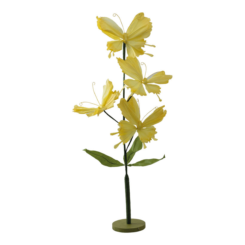 Butterflies on wooden base, 75x20cm Holzfuß: 17x12x1,5cm 4-fold, 2-parted, out of paper, flexible