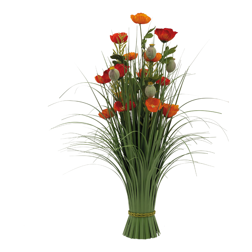 Grasbündel mit Mohnblüten, 70x30cm Fuß: Ø 8cm aus Kunststoff/Kunstseide