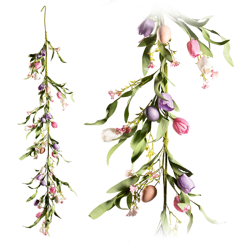 Tulip garland, 150cm out of plastic/artificial silk, decorated with Easter eggs