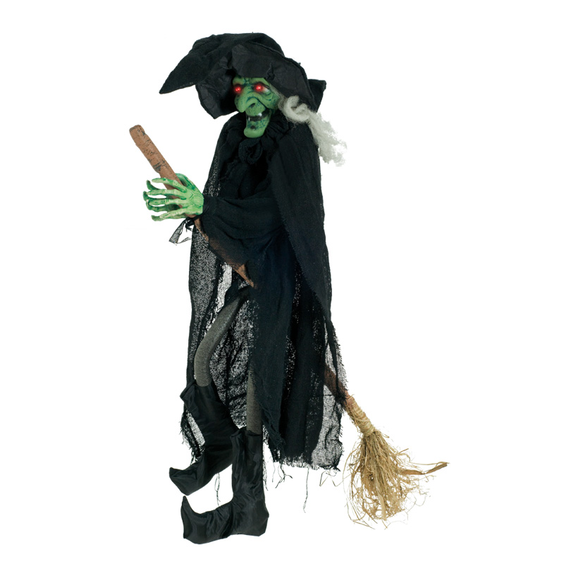 Witch, 95x50cm, with sensor, on/off switch, speaks+laughs, red blinking eyes, 2x AA batteries (not incl.)
