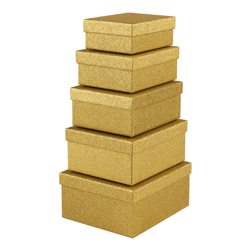 Geschenkboxen, 22x19x10cm, 20,5x17x9cm & 19x15,5x8cm 17,5x14x7cm, 16x12x6cm 5 Stk./Set, beglittert, rechteckig, ineinander passend