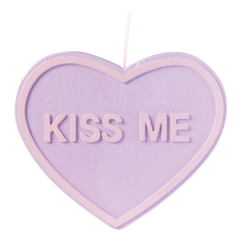 Herz mit Schriftzug KISS ME, 35x40x3,5cm aus Styropor, Schriftzug einseitig, mit Hänger