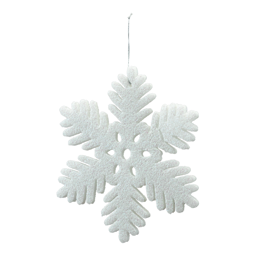 Schneeflocke, Ø 20cm aus Schaumstoff, beglittert, mit Hänger