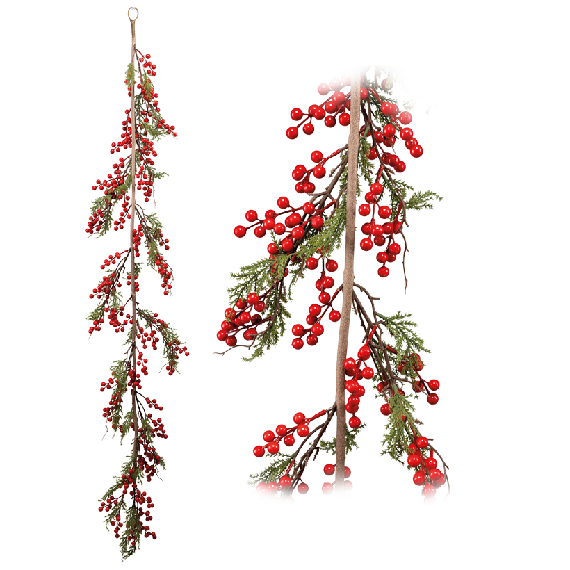 Berry garland with cedar, 180cm out of plastic and styofoam, flexible