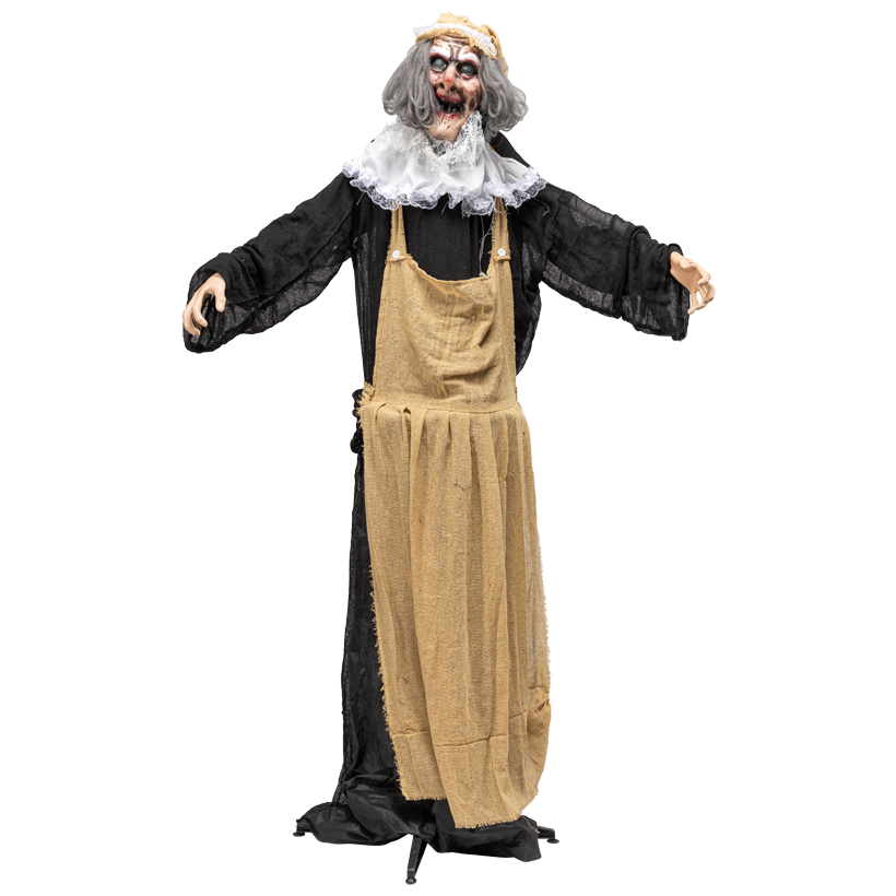 Scary figure "witch", 180x65x65cm 3x AA batteries required, out of fabric and plastic, animated & sound effects, eyes blink red
